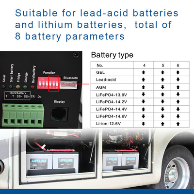 दोहरी इनपुट DC12V 30A बूस्टर चार्जर फ्रिज बिजली की आपूर्ति के साथ सौर चार्जर नियंत्रक